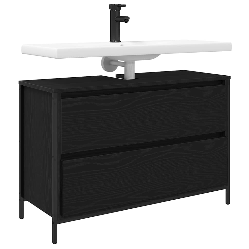 Waschbeckenunterschrank mit Schubladen Schwarz Eichen-Optik