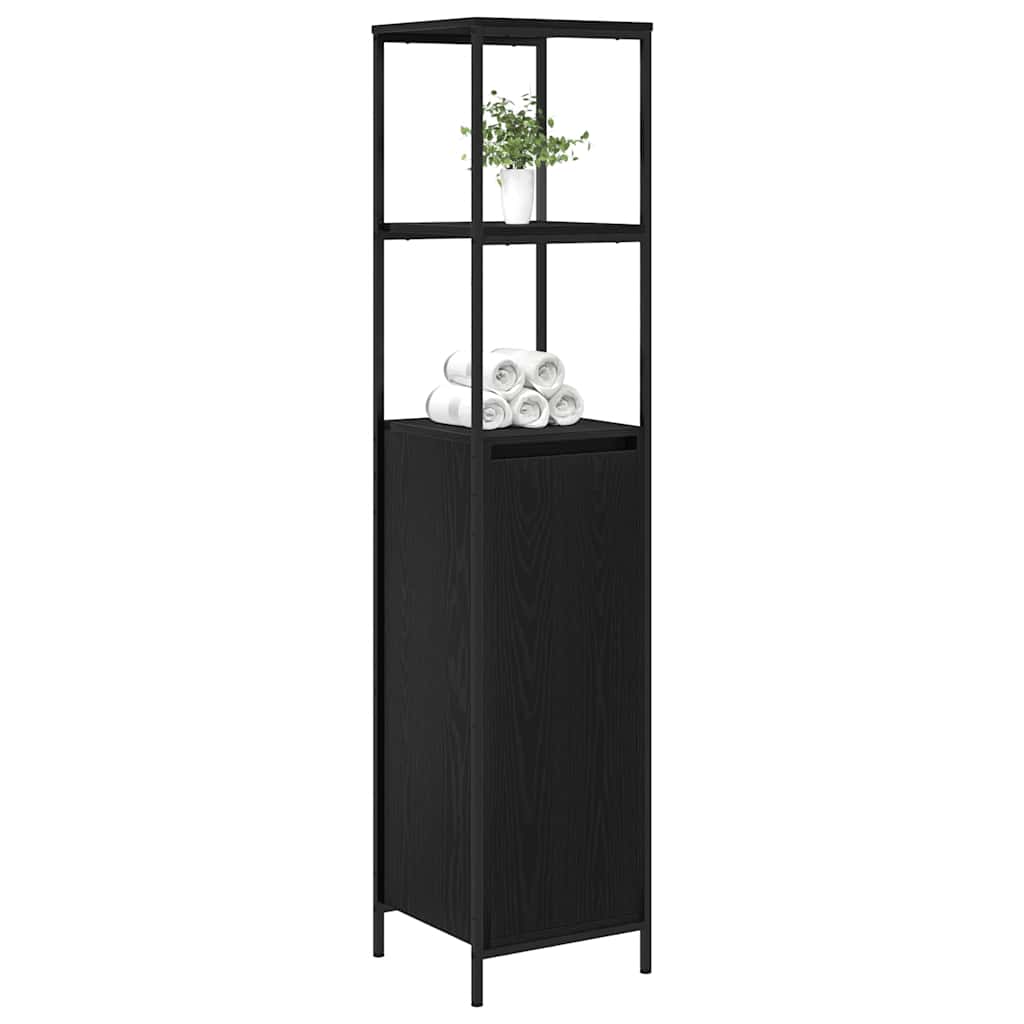 Badschrank mit Regalen Schwarz Eichen-Optik 36x35x165 cm