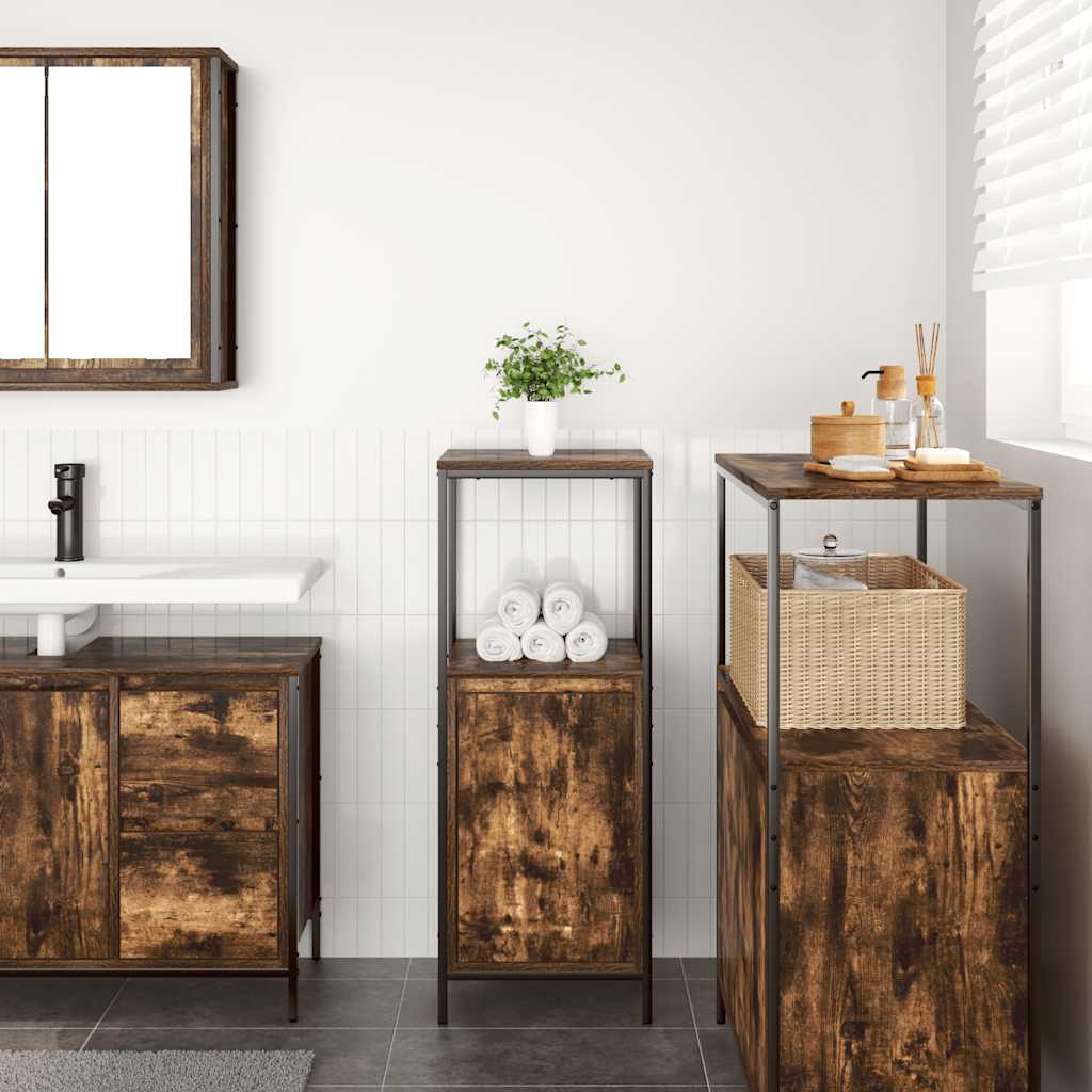 Badschrank mit Regalen Räuchereiche 36x35x95 cm