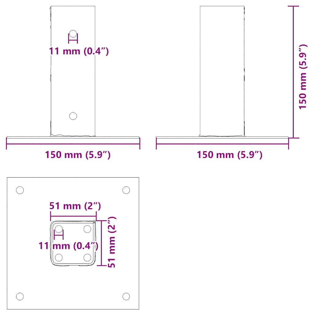 Pfostenträger Quadratisch 12 Stk. Silber 51x51mm Stahl Verzinkt