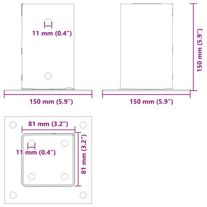 Pfostenträger Quadratisch 4Stk. Silber 81x81mm Verzinkter Stahl