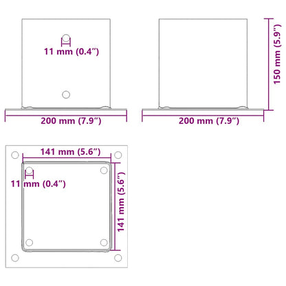 Pfostenträger Quadratisch 4Stk. Silber 141x141mm Stahl Verzinkt