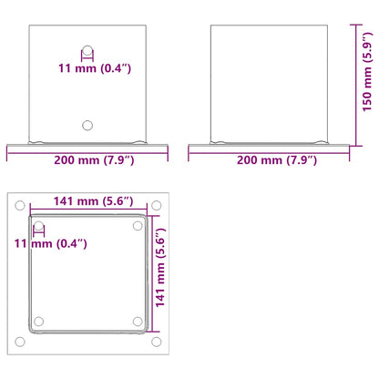 Pfostenträger Quadratisch 4Stk. Silber 141x141mm Stahl Verzinkt