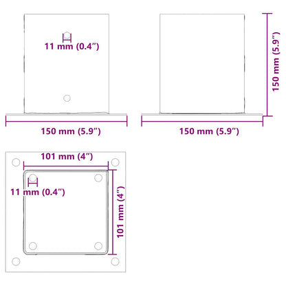 Pfostenträger Quadrat 4 Stk. 101x101 mm Stahl Pulverbeschichtet