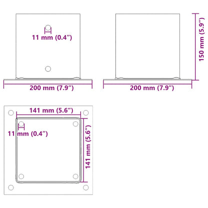 Pfostenträger Quadrat 4 Stk. 141x141 mm Stahl Pulverbeschichtet