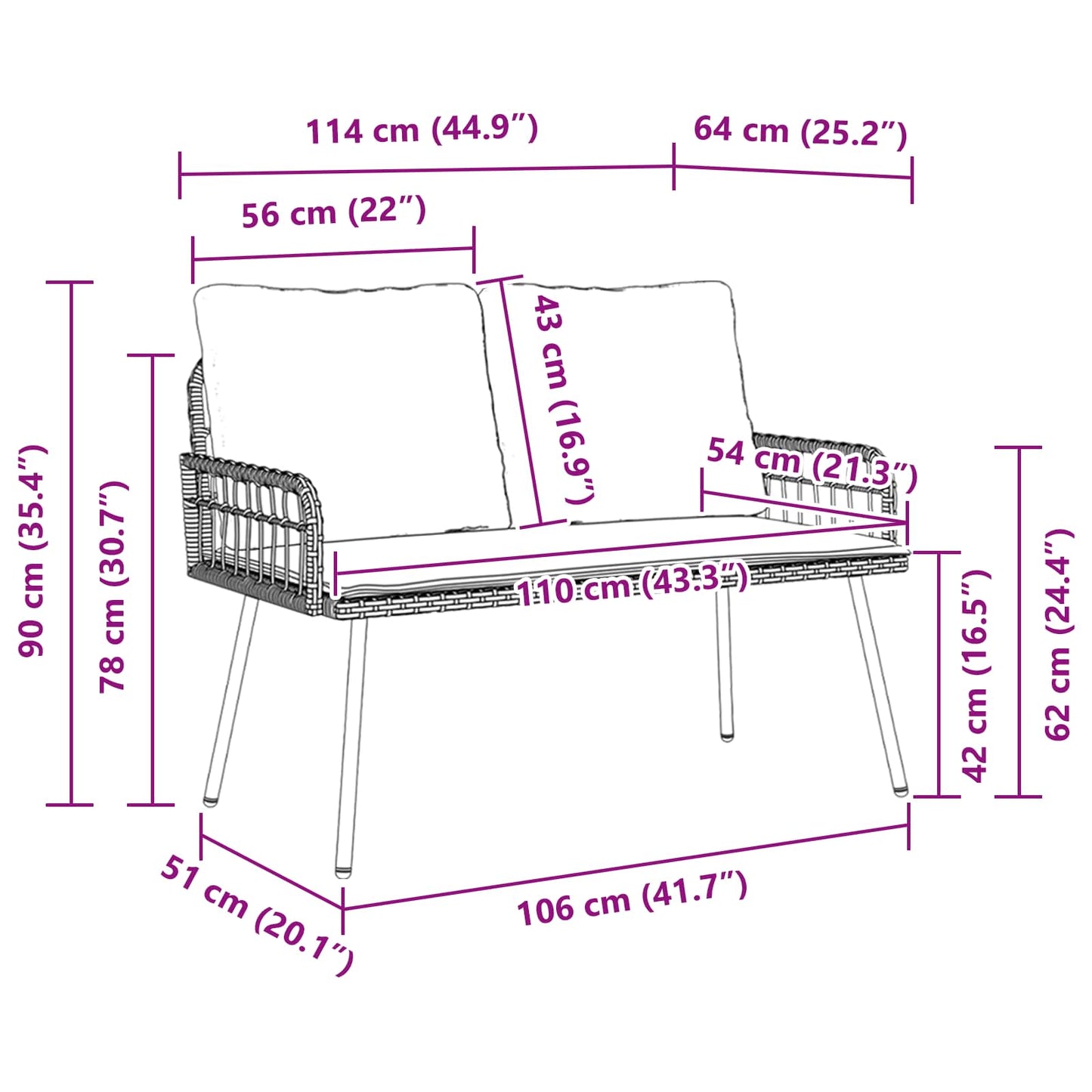 Gartenbank mit Kissen Braun 114 x 64 x 78cm Metall
