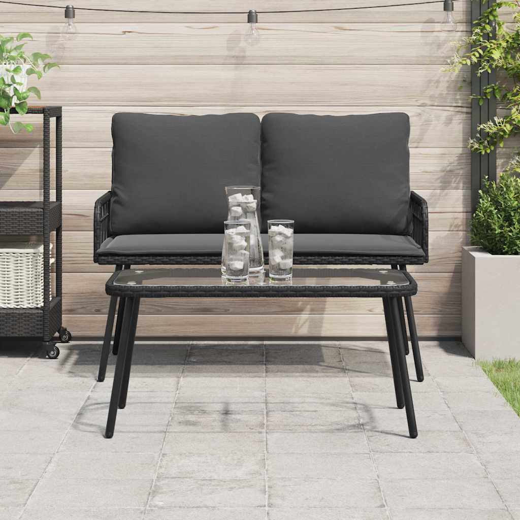 Couchtisch Schwarz 90 x 45 x 43 cm Poly-Rattan und Glas