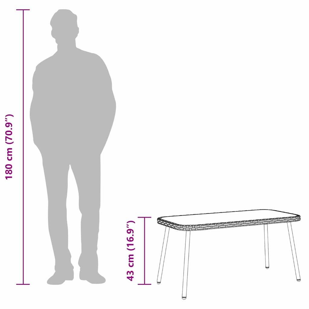 Couchtisch Schwarz 90 x 45 x 43 cm Poly-Rattan und Glas