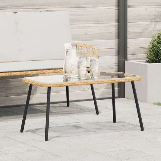 Couchtisch Braun, Schwarz 90 x 45 x 42 cm Poly-Rattan, Glas