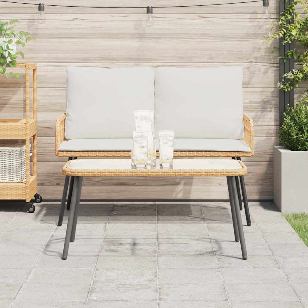 Couchtisch Braun, Schwarz 90 x 45 x 42 cm Poly-Rattan, Glas