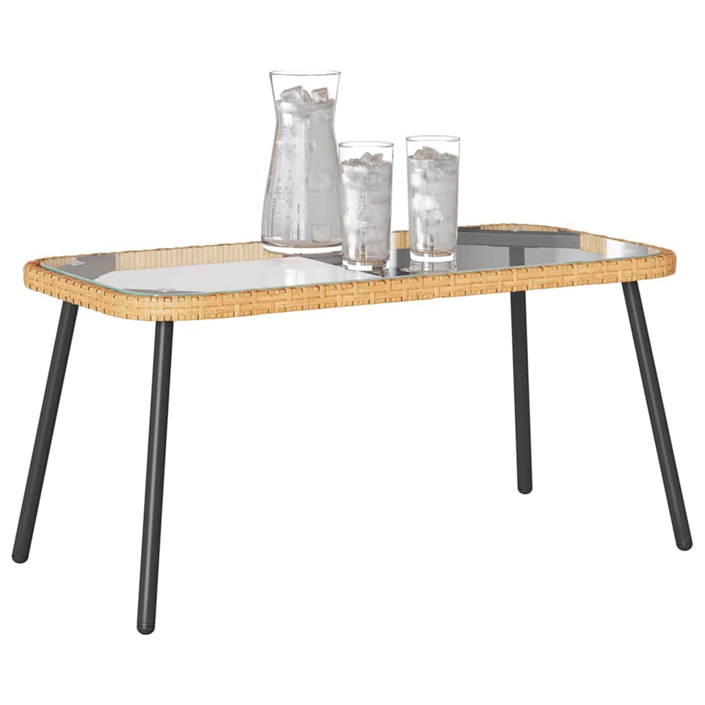 Couchtisch Braun, Schwarz 90 x 45 x 42 cm Poly-Rattan, Glas