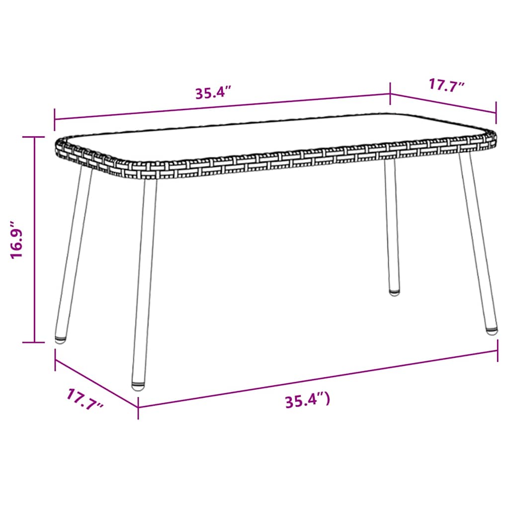 Couchtisch Braun, Schwarz 90 x 45 x 42 cm Poly-Rattan, Glas