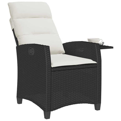 Gartensessel mit Beistelltisch Verstellbar Schwarz Poly Rattan