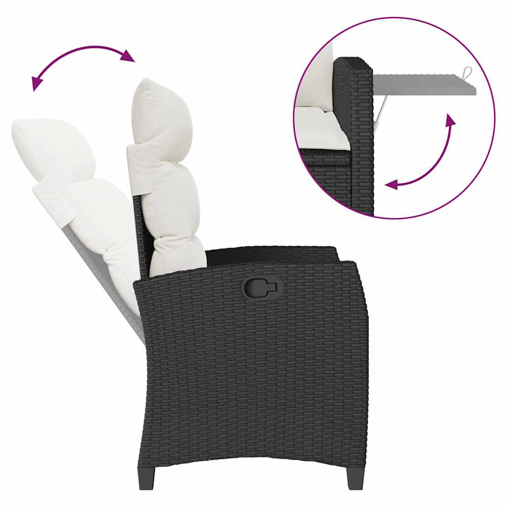 Gartensessel mit Beistelltisch Verstellbar Schwarz Poly Rattan