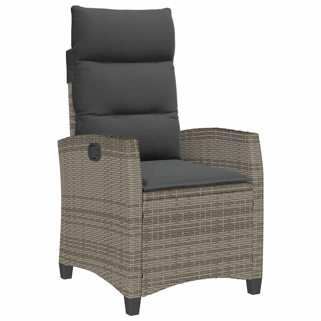 Gartensessel mit Beistelltisch Verstellbar Grau Poly Rattan