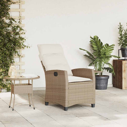 Gartensessel mit Beistelltisch Verstellbar Beige Poly Rattan