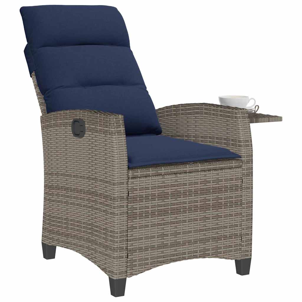 Gartensessel mit Beistelltisch Verstellbar Grau Poly Rattan