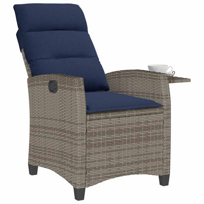 Gartensessel mit Beistelltisch Verstellbar Grau Poly Rattan