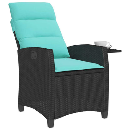 Gartensessel mit Beistelltisch Verstellbar Schwarz Poly Rattan
