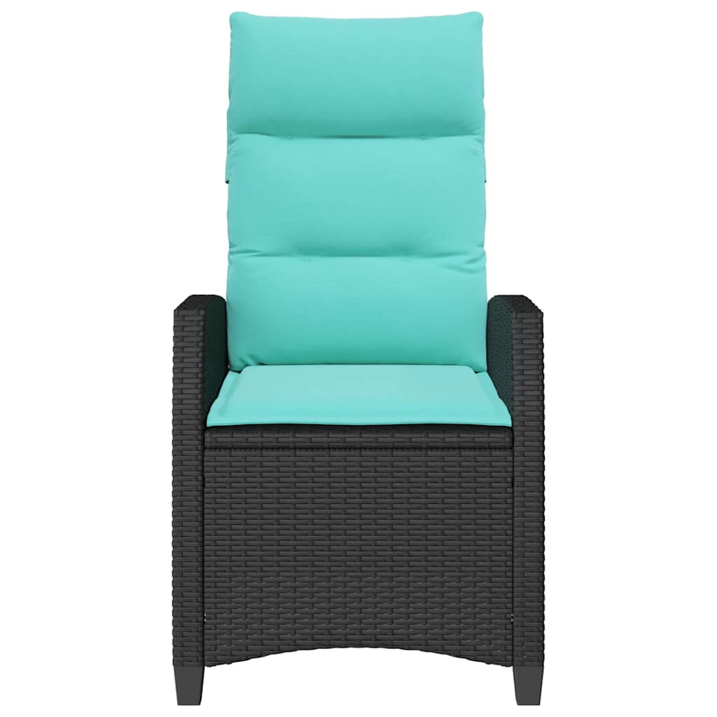 Gartensessel mit Beistelltisch Verstellbar Schwarz Poly Rattan