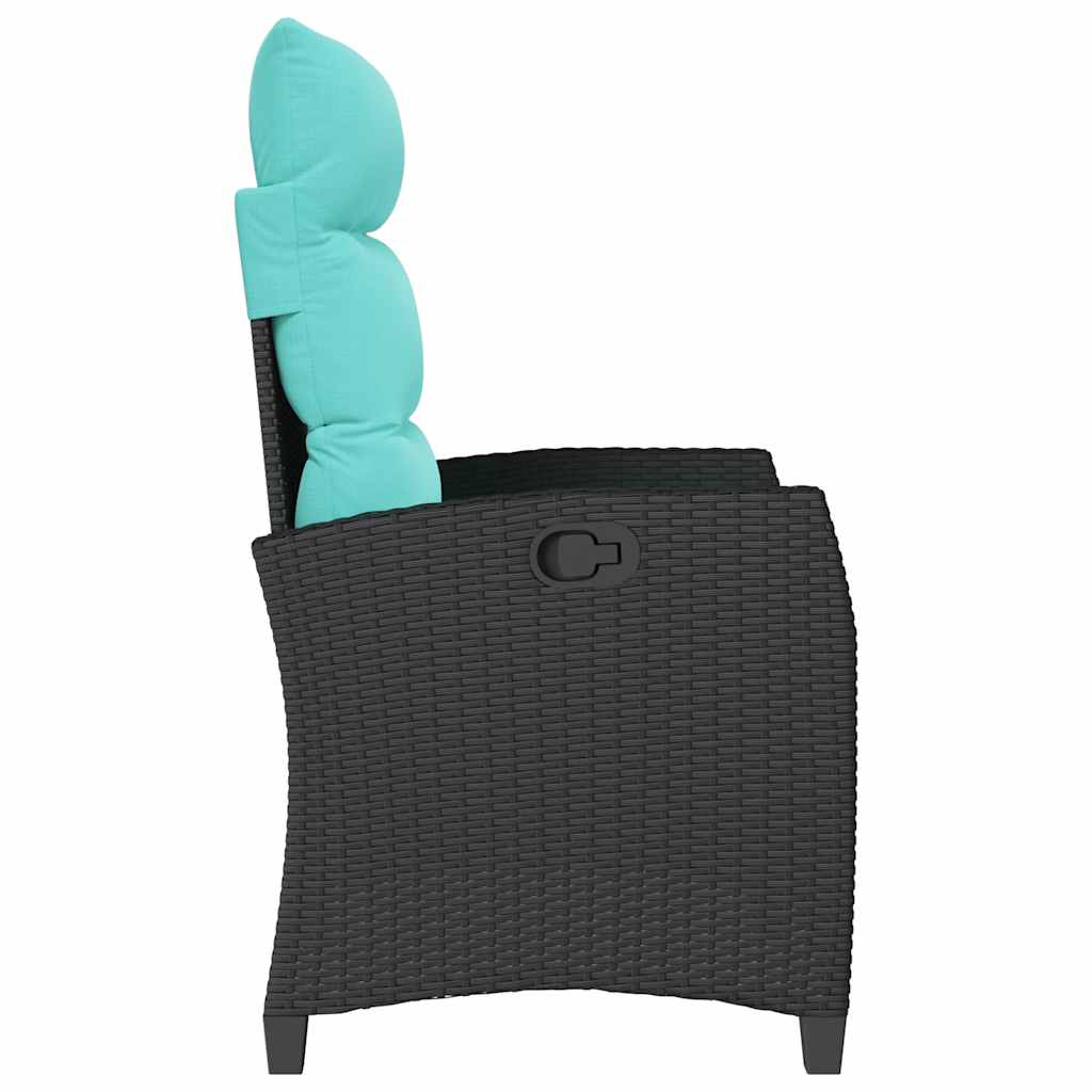 Gartensessel mit Beistelltisch Verstellbar Schwarz Poly Rattan