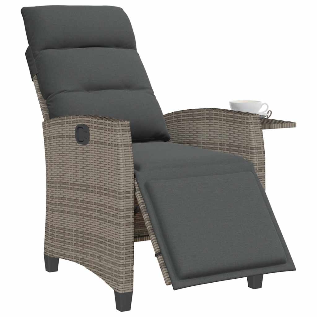 Gartensessel mit Beistelltisch Verstellbar Grau Poly Rattan