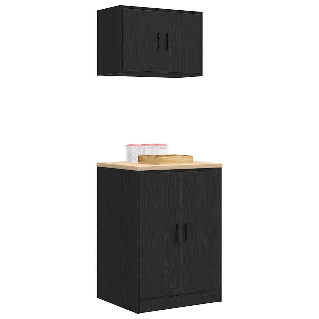 Garagenschränke 2 Stk. Schwarz Holzwerkstoff