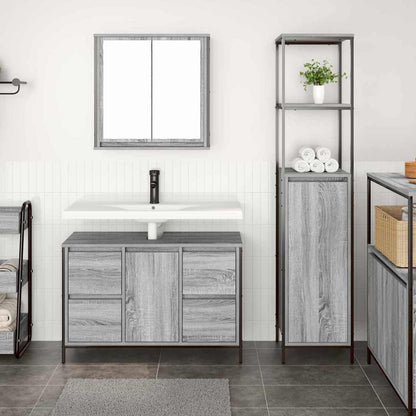 Badezimmermöbel Set mit Regal 2 pcs Grau Sonoma und Schwarz