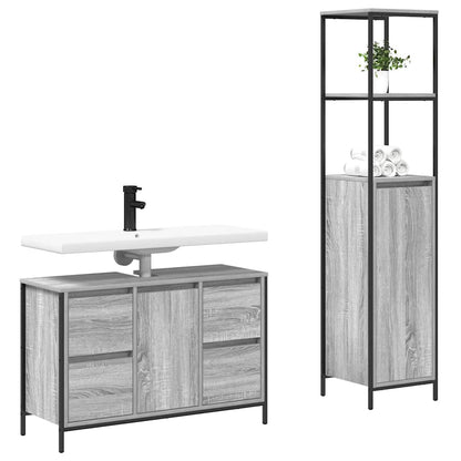 Badezimmermöbel Set mit Regal 2 pcs Grau Sonoma und Schwarz