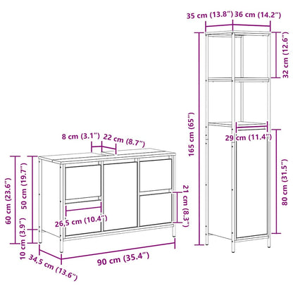 Badezimmermöbel Set mit Regal 2 pcs Grau Sonoma und Schwarz
