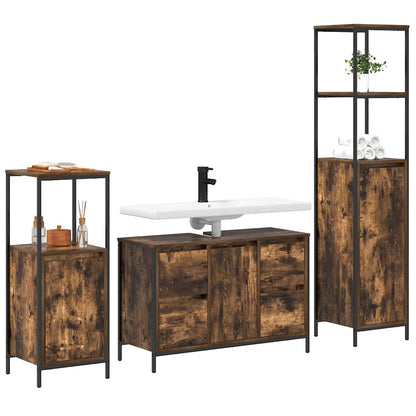 Badezimmermöbel Set mit Schubladen 3 pcs Rauchesche und Schwarz