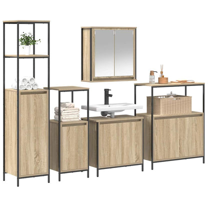 Badezimmermöbel Set mit Regal 5 pcs Sonoma-Eiche und Schwarz