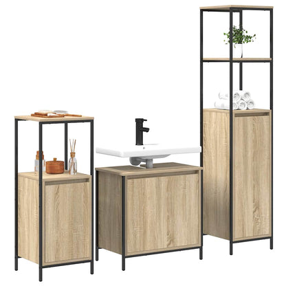 Badezimmermöbel Set mit Regal 3 pcs Sonoma-Eiche und Schwarz
