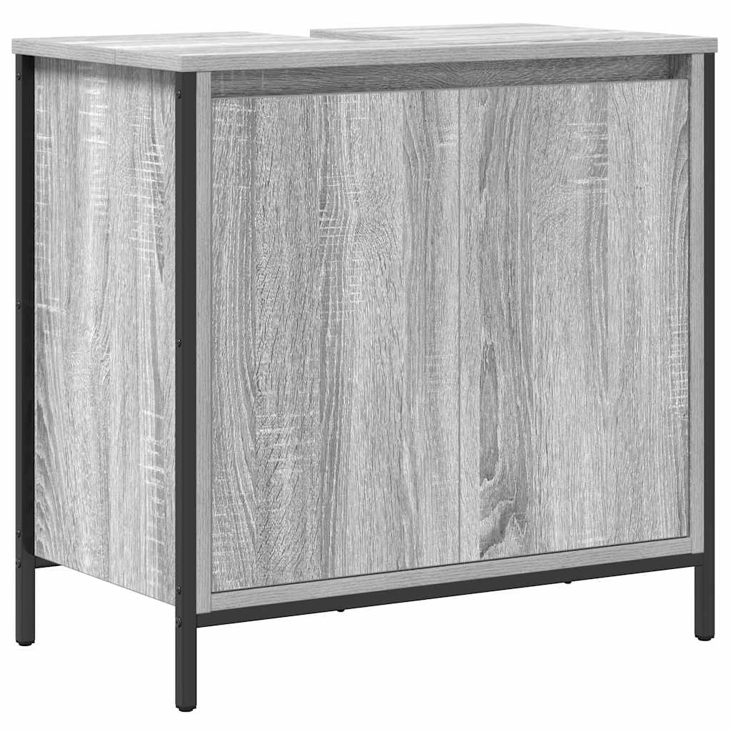 Badezimmermöbel Set mit Regal 5 pcs Grau Sonoma und Schwarz