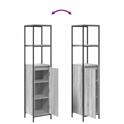 Badezimmermöbel Set mit Regal 3 pcs Grau Sonoma und Schwarz