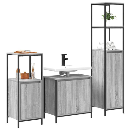 Badezimmermöbel Set mit Regal 3 pcs Grau Sonoma und Schwarz