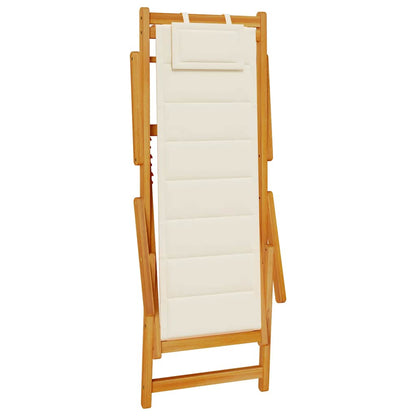 Strandstuhl mit Armlehnen Klappbar Creme Akazienholz Textilene