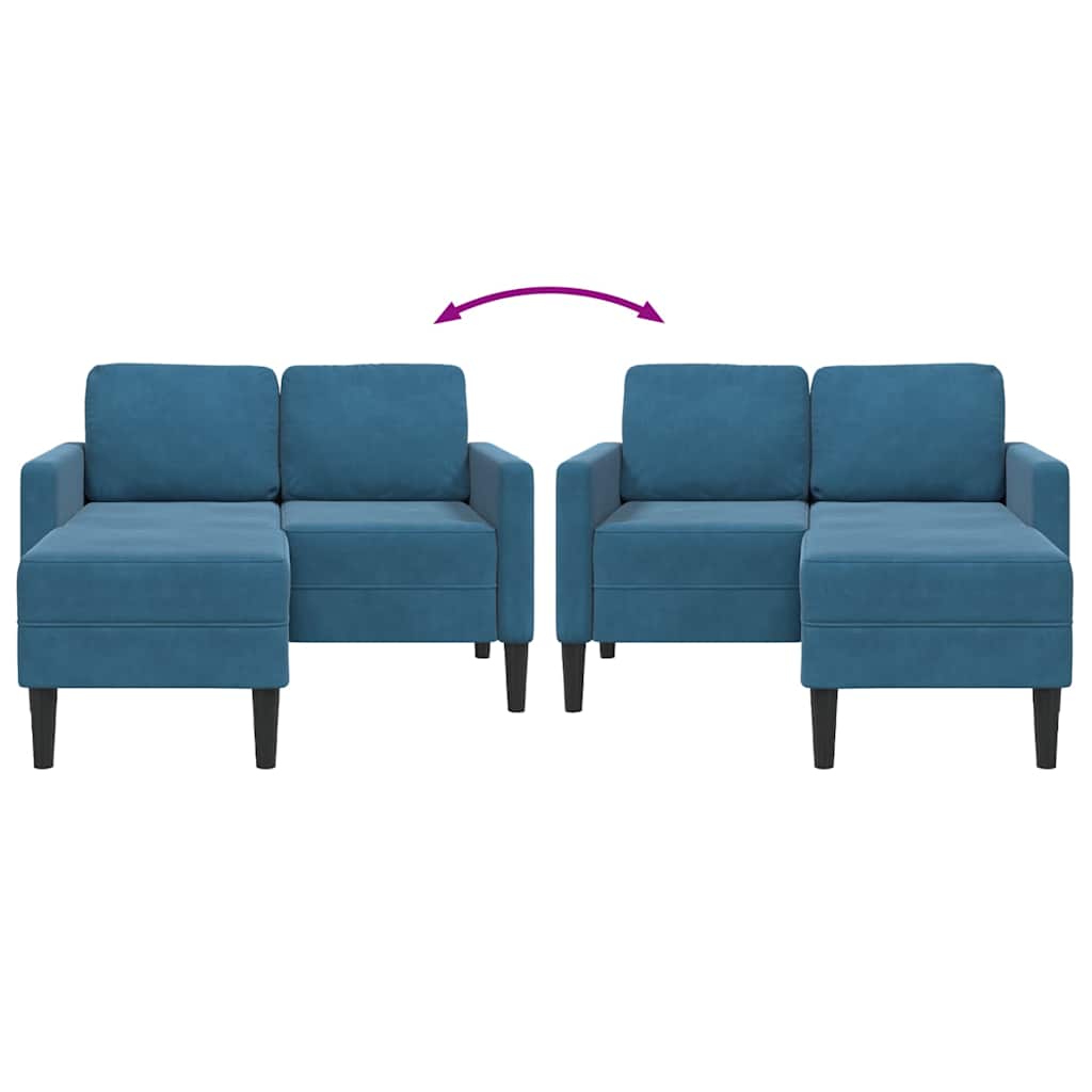 2-Sitzer-Sofa mit Chaiselongue L-Form Blau 125 cm Samt
