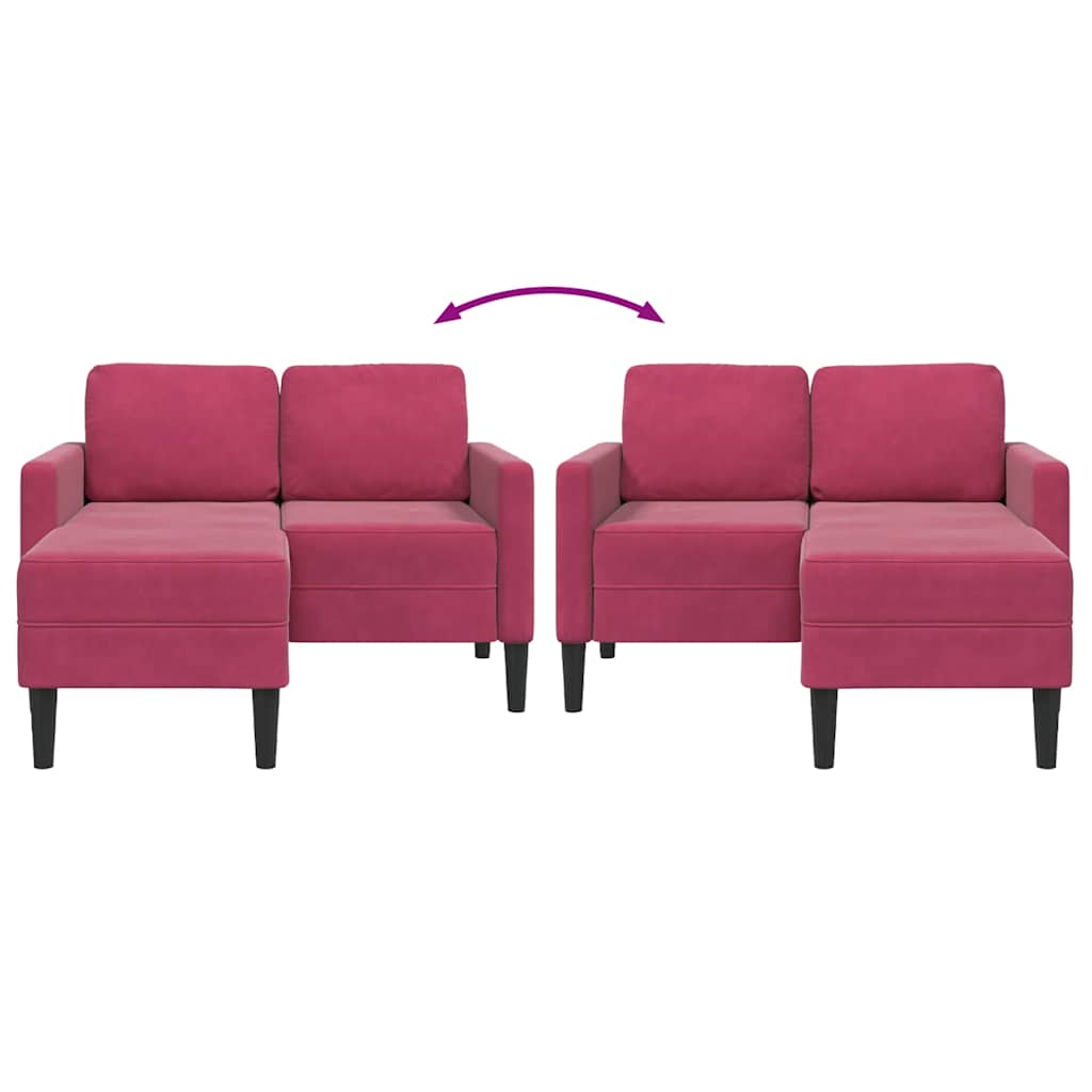2-Sitzer-Sofa mit Chaiselongue L-Form Weinrot 125 cm Samt