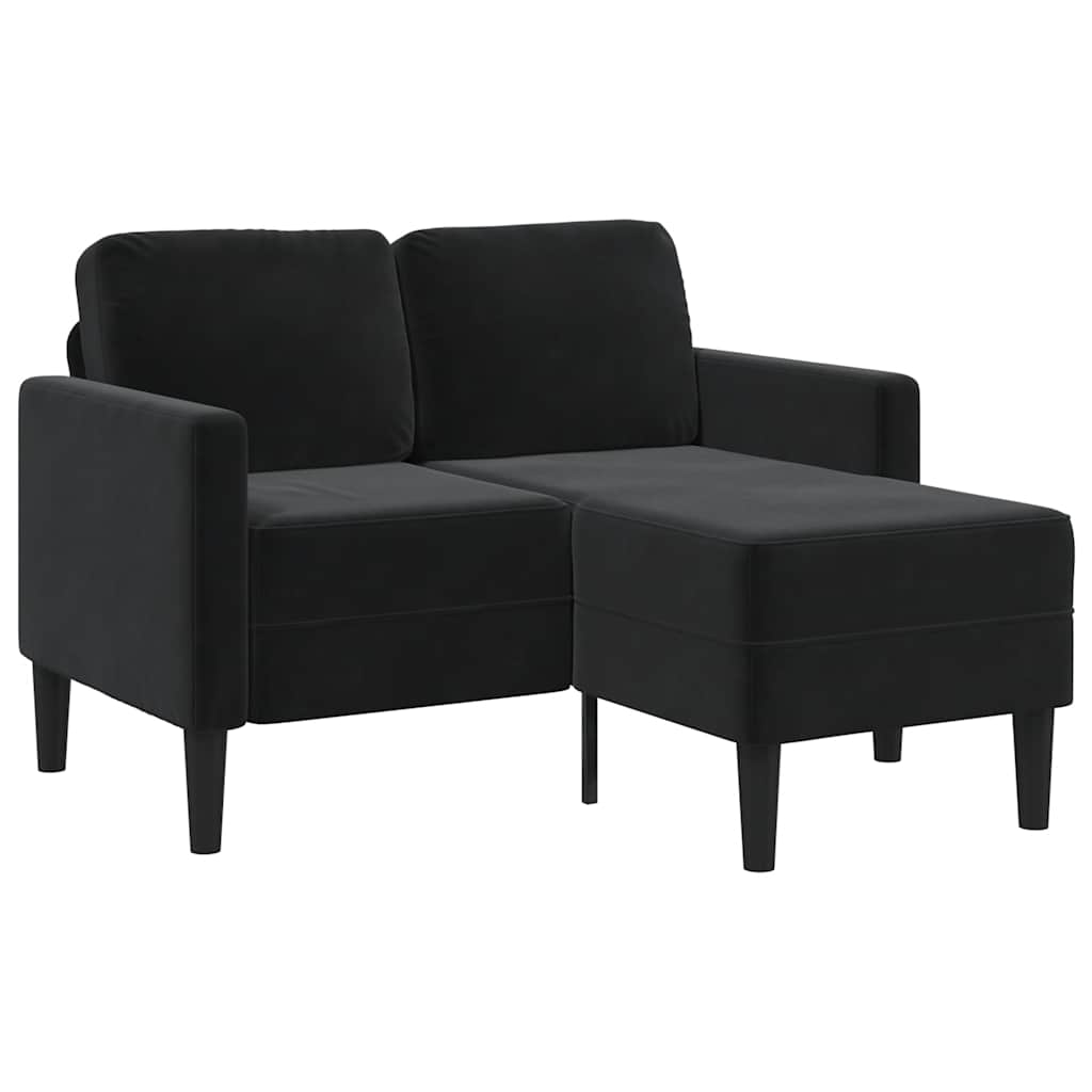 2-Sitzer-Sofa mit Chaiselongue L-Form Schwarz 125 cm Samt