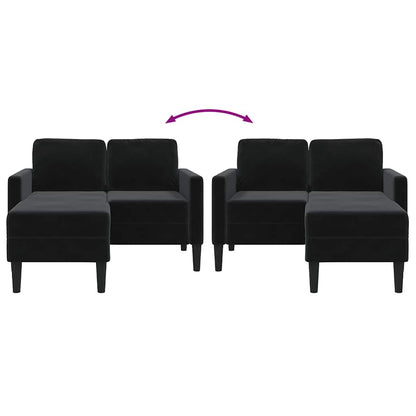 2-Sitzer-Sofa mit Chaiselongue L-Form Schwarz 125 cm Samt