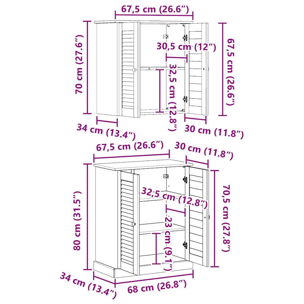 Badezimmermöbel Set mit Tür VIGO 2 pcs Braun 67,5 x 34 x 80 cm