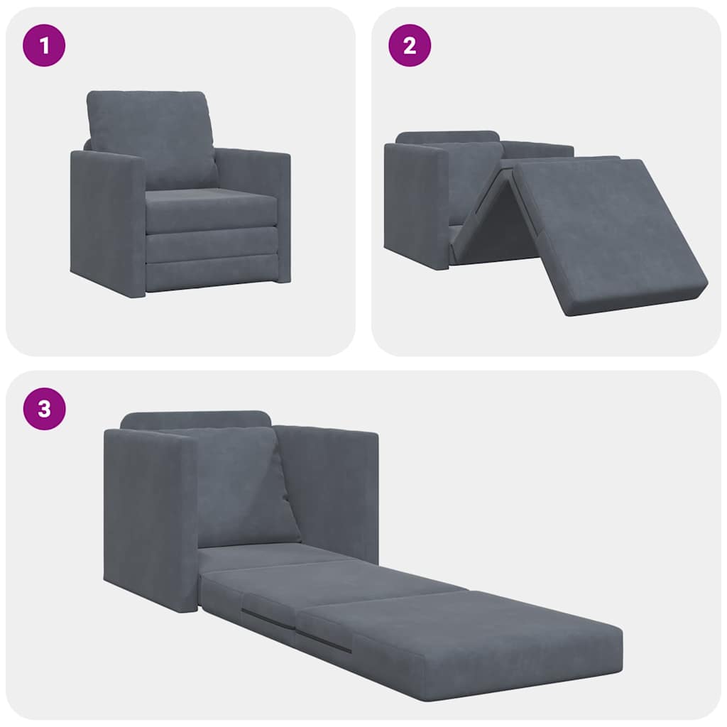 Fußsofa-Bett mit Kissen Dunkelgrau 74 x 77 x 81 cm Samt