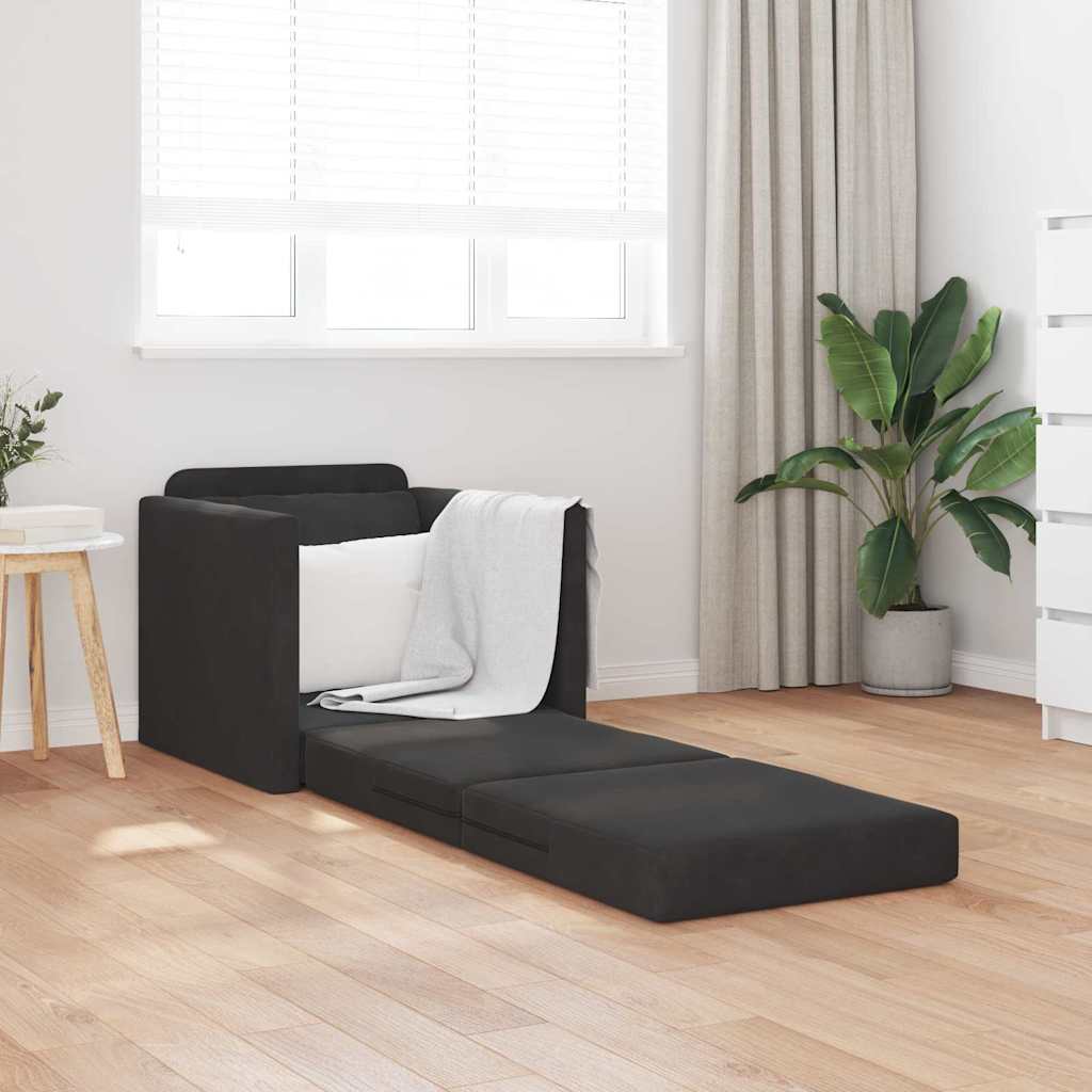Fußsofa-Bett mit Kissen Schwarz 74 x 77 x 81 cm Samt