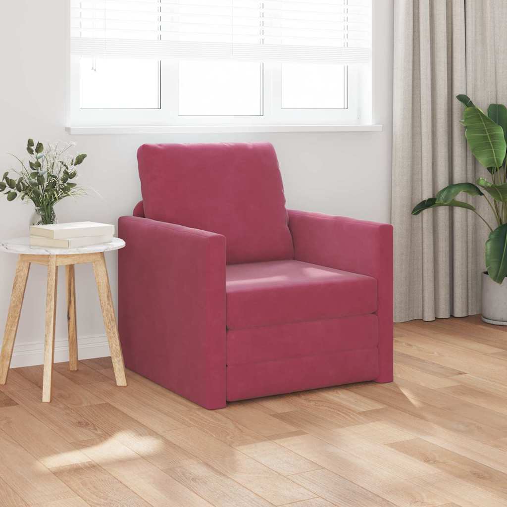 Fußsofa-Bett mit Kissen Weinrot 74 x 77 x 81 cm Samt