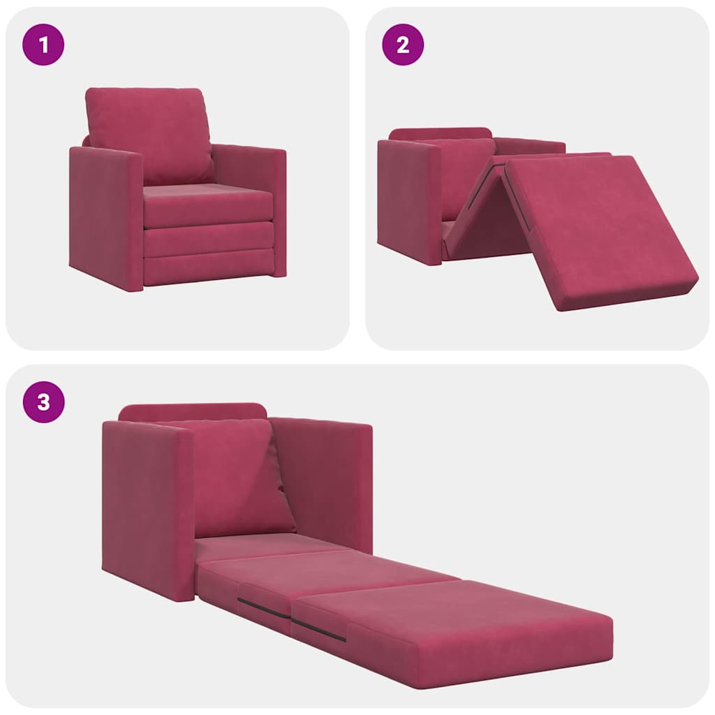 Fußsofa-Bett mit Kissen Weinrot 74 x 77 x 81 cm Samt