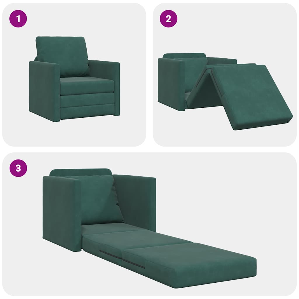 Fußsofa-Bett mit Kissen Dunkelgrün 74 x 77 x 81 cm Samt