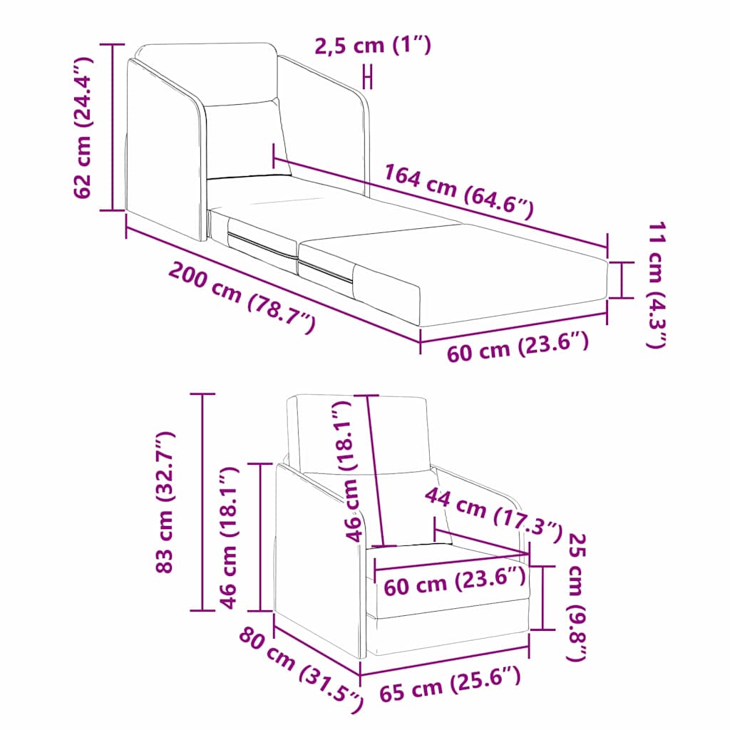 Sofa Bett Weinrot 65 x 80 x 83 cm Samt