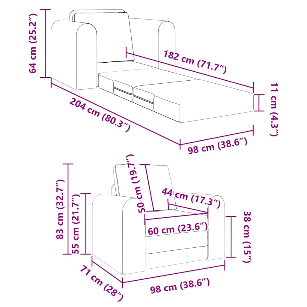 Sofa Bett Dunkelgrau 98 x 71 x 83 cm Stoff