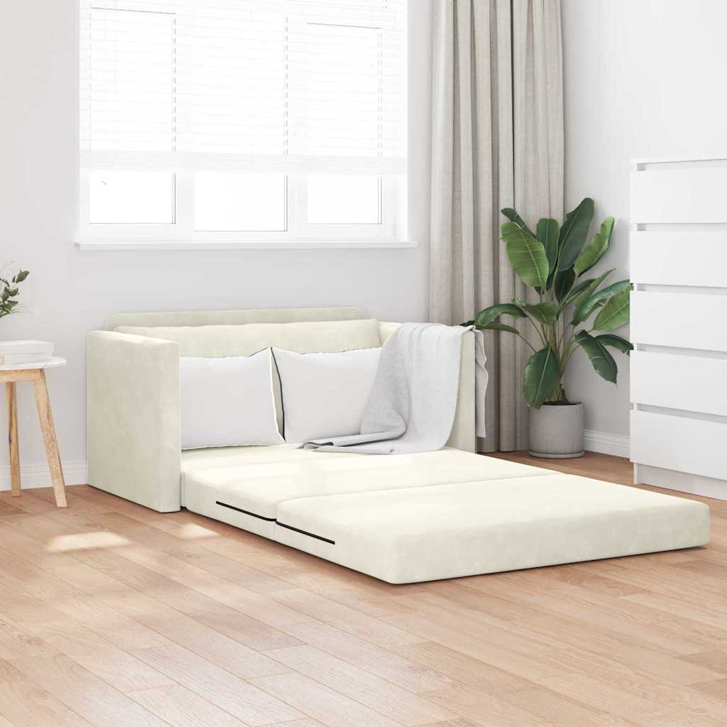 Sofa Bett Creme 124 x 204 x 61 cm Samt